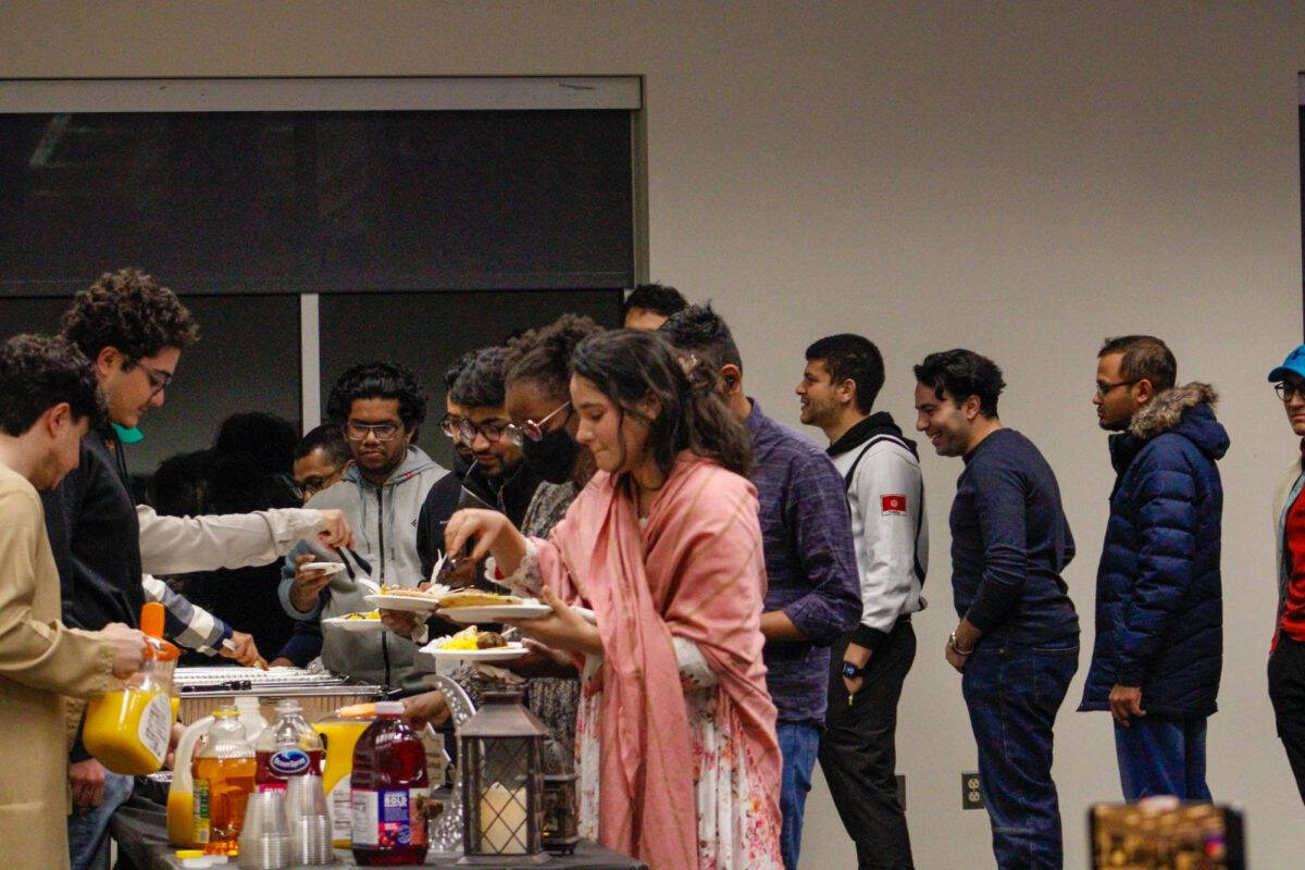 Students in line at a buffet table